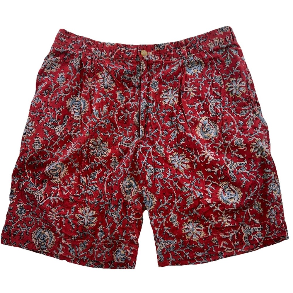 VTG Bills Khakis Shorts Mens 36 Red Patterned Print Pleated Front USA 🇺🇸